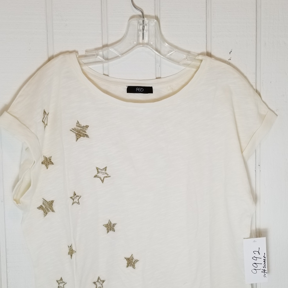 Embroidered screen Cap Sleeve Tee-Oatmeal knit